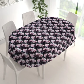Biante Zamatový oválny obrus Tamara TMR-011 Kvetiny na čiernom 100x140 cm