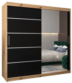 Šatníková skriňa 200 cm so zrkadlom Verika 2 200 (dub artisan + čierna). Akcia -9%. Vlastná spoľahlivá doprava až k Vám domov. 1064222