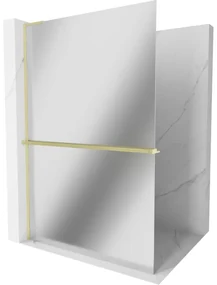 Mexen Kioto+ L, sprchová zástena Walk-In s poličkou a vešiakom 90 x 200 cm, 8mm sklo vzor zrkadlo, zlatý matný profil, 800-090-123-55-50