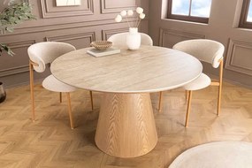 Okrúhly keramický jedálenský stôl Parthenia 120 cm travertín / dub