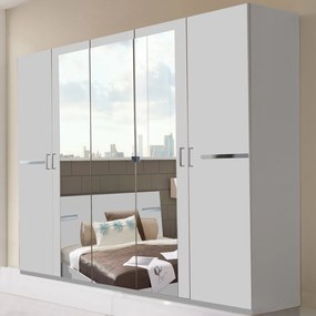 Šatníková skriňa so zrkadlami Anna, 225 cm, biela