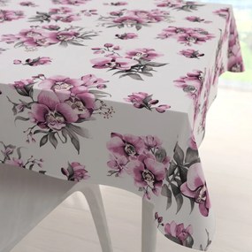 Biante Bavlnený štvorcový obrus Sandra SA-623 Lila orchidey na bielom 110x110 cm