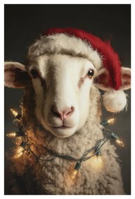 Obraz ovca s vianočnou čiapkou