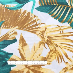 Biante Bavlnený behúň na stôl Sandra SA-245 Zelené a zlaté tropické listy 45x120 cm