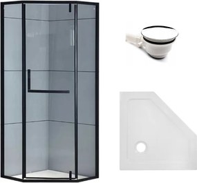 BPS-koupelny Päťuholníkový sprchový kút HYD-PK4026B 90x90 čierna/transparent + vanička HYD-PSV-ST07B biela
