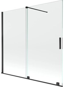 Mexen Velar vaňová zástena dvojkrídlová Posuvný 170 x 150 cm, Priehľadné, Čierny - 896-170-000-01-70