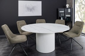 Jedálenský stôl UNIQUE 120 cm okrúhly s bielym rámom, keramickou doskou z bieleho mramoru