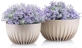 PLASTOVÝ KVETINÁČ STRIPPED ECO SADA 2KS 16X30 CM+15X24 CM BÉŽOVÁ