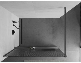 Mexen Kioto+, sprchová zástena Walk-In s poličkou a vešiakom 140 x 200 cm, 8mm sklo s rebrovým vzorom, grafitový profil, 800-140-121-66-09