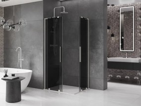 Mexen Velar L Duo, sprchový kút s posuvnými dverami 100 x 90 cm, 8mm šedé sklo, brúsená oceľ, 871-100-090-02-43-97