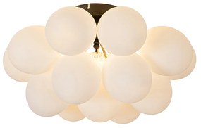 Art Deco stropné svietidlo čierne s opálovým sklom 4-žiarovkové - Uvas