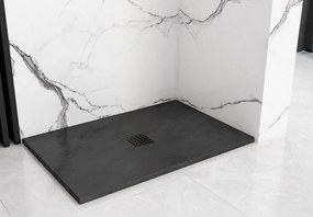 Rea Black Rock, konglomerátová sprchová vanička 120x80x3,5 cm + sifón, čierna, REA-K4579