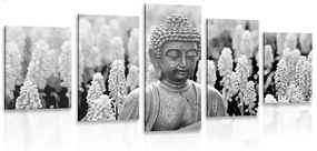 5-dielny obraz jin a jang Budha v čiernobielom prevedení - 100x50