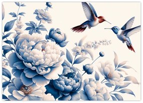 Sklenený obraz - Kolibríky nad kvetinou (70x50 cm)