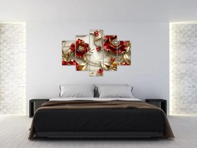 Obraz - 3D Červeno-zlaté kvety (150x105 cm)