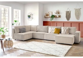 Krémovobiela menčestrová rohová pohovka (ľavý roh/do tvaru "U") Nihad modular – Bobochic Paris
