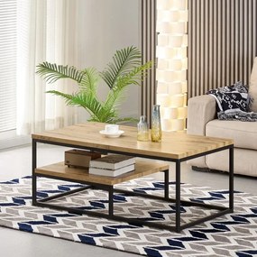 Konferenční stůl s policí,110x60 cm, dekor divoký dub, černý kov