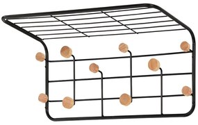 Nástenný vešiak s policou a háčikmi G6938 čierna/prírodná