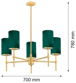 Argon 2147 - Luster na tyči ABRUZZO 5xE14/7W/230V mosadz/zelená