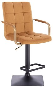 LuxuryForm Barová stolička VERONA GOLD VELUR na čiernej hranatej základni - hnedá