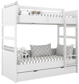 Biela poschodová posteľ s dvoma lôžkami SIMONE s rebríkom a policou 90x200 cm