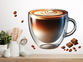 Šálka ​​cappuccino textilní prelepiteľná nálepka na stenu hárok 45 x 38 cm