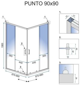 Rea Punto, sprchovací kút 90x90x190 cm, 5mm číre sklo, chrómový profil + čierna sprchová vanička Savoy, KPL-K1008