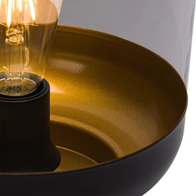 Dizajnová stojaca lampa čierna so zlatom a dymovým sklom - Kyan