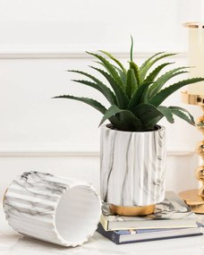 KERAMICKÝ KVETINÁČ BLUM MARBELING GOLD 16X12 CM BIELA/ZLATÁ