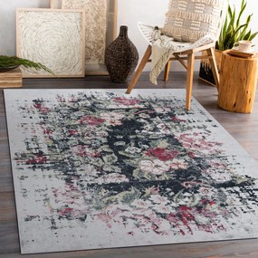 ANDRE 1816D umývací koberec kvety vintage protišmykový - biely / červený Veľkosť: 120x170 cm