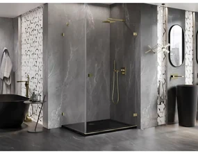 Mexen Lunar-B, pravostranný výklopný sprchový kút 100 x 90 cm, 8mm číre sklo, zlatý profil, 832-100-090-50-00-P