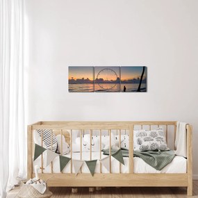 Obraz ženy na pláži (s hodinami) (90x30 cm)