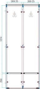 Drevená šatníková skrinka S4 s lavičkou, 4 oddiely, 1871 x 1200 x 500/800 mm, demont, cylindrický zámok, sivá/grafit