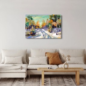 Obraz - Zasnežená cesta lesom, olejomaľba (90x60 cm)
