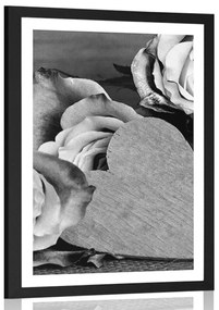 Plagát s paspartou valentínske ruže v čiernobielom prevedení - 20x30 black