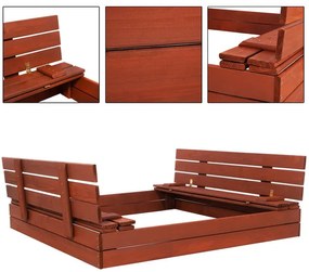 SPRINGOS Uzavreté pieskovisko s lavičkami 140x140 cm impregnované drevo,s netkanou textíliou a plachtou, gaštanovo hnedá SBP140SET05