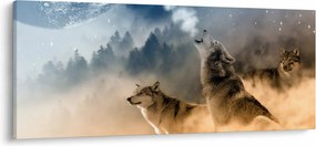 Obraz - vlci vyjúci na mesiac (120x50 cm)