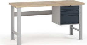 Dielenský pracovný stôl G7, buková škárovka, 1700 x 800 x 840 mm, 1x kontajner, 3 zásuvky, grafit