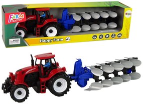Lean Toys Červený traktor s pluhom