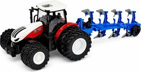 LEAN Toys Poľnohospodársky traktor s viacradovým pluhom, diaľkovo ovládaný RC, červený, mierka 1:24