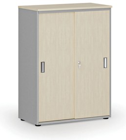 Kancelárska skriňa so zasúvacími dverami PRIMO GRAY, 800 x 420 x 1087 mm, sivá/breza