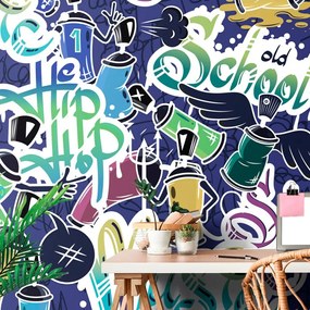 Samolepiaca tapeta veselý street art vo fialovom - 150x100