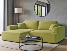 Rohová sedačka Sunny s funkciou spania a úložným priestorom na posteľnú bielizeň, svetlozelený velúr