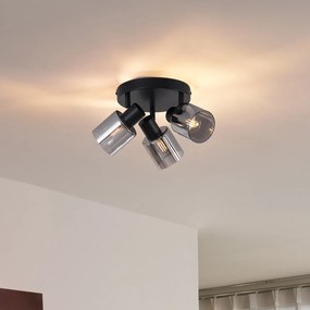 Moderné stropné svietidlo čierne s dymovým sklom okrúhle s 3 svetlami - Cilin