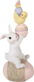 Dekorácia biely králik na vajíčku as kuriatkom - 8*6*19 cm