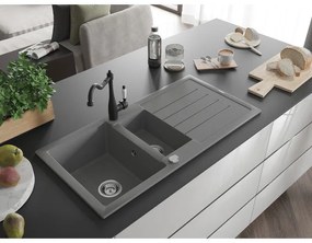 Mexen Andres, granitový drez 1000x500x200 mm, 1,5-komorový a drezová batéria Carla, šedá, 6515-71-670700-70