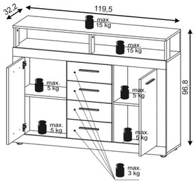Komoda RUNA tmavohnedá/antracitová