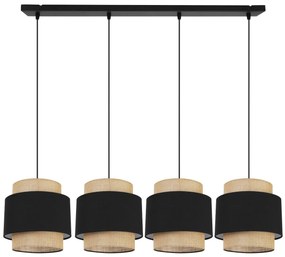 Závesné svietidlo Boho, 4x jutové/čierne textilné tienidlo