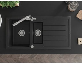 Mexen Andres, granitový drez 1000x500x200 mm, 1,5-komorový + chrómová batéria Duero, čierna, 6515-77-671600-00