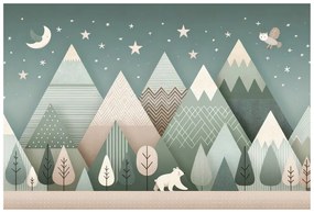Samolepiaca tapeta detská horská krajina s medveďom